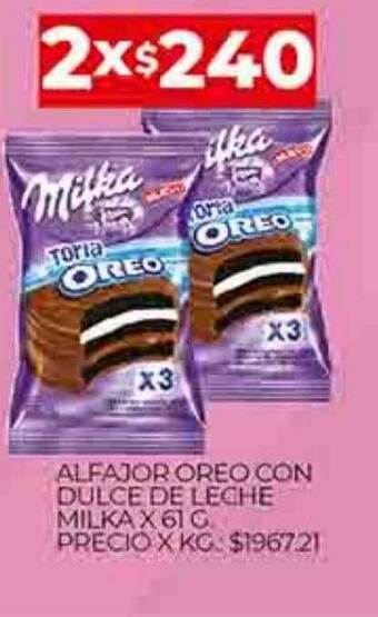 Supermercados DIA Alfajor oreo con dulce de leche milka oferta
