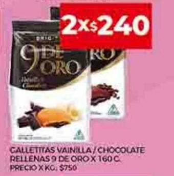 Supermercados DIA Galletitas vainilla chocolate rellenas 9 de oro oferta