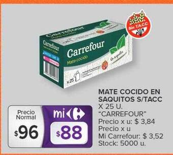 Carrefour Mate cocido en saquitos s tacc oferta