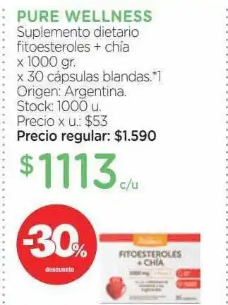Farmacity Pure wellness suplemento dietario fitoesteroles + chia -30% descuento oferta