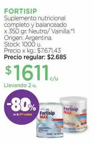 Farmacity Fortisip suplemento nutricional completo y balanceado -80% en la 2da unidad oferta