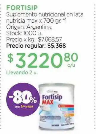 Farmacity Fortisip suplemento nutricional en lata nutricia max -80% en la 2da unidad oferta
