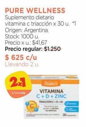 Farmacity Pure wellness suplemento dietario vitamina c triacción oferta