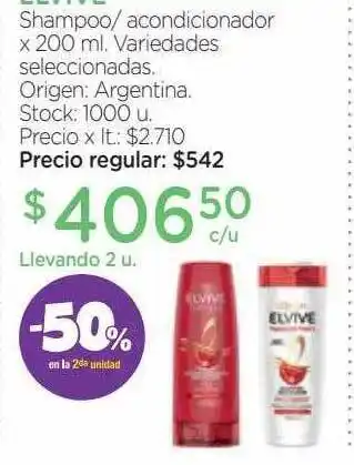 Farmacity Elvive shampoo acondicionador -50% en la 2da unidad oferta