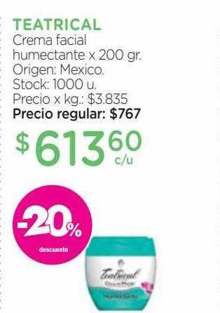 Farmacity Teatrical crema facial humectante -20% descuento oferta