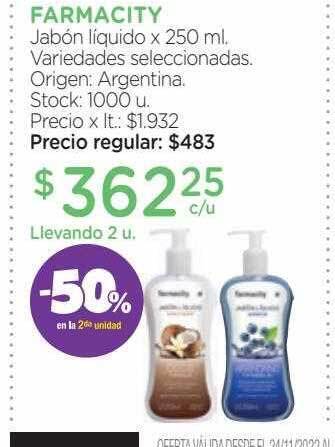 Farmacity Farmacity jabón liquido -50% en la 2da unidad oferta