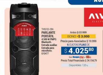 Cooperativa Obrera Parlante portátil aiwa oferta