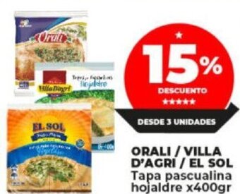 Supermayorista Vital Orali/Villa D'Agri/El Sol Tapa Pascualina Hojaldre x 400gr oferta
