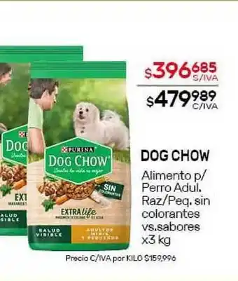 Nini Mayorista Dog Chow Alimento p-Perro Adul. Raz-Peq. sin colorantes vs. sabores x3kg oferta
