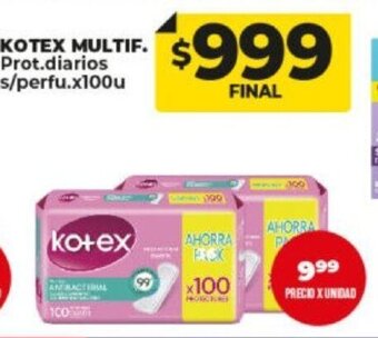 Supermayorista Vital Kotex Multif Prot. Diarios s/ Perfu. x 100u oferta