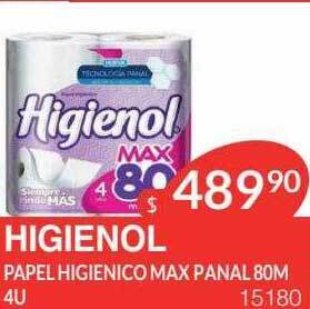 Masivos Higienol papel higienico max panal 80m 4u oferta