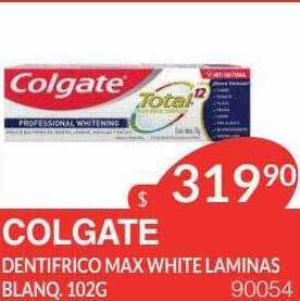 Masivos Colgate dentifrico max white laminas blanq. oferta