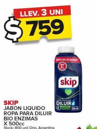 Carrefour Maxi Skip jabon liquido ropa para diluir bio enzimas oferta
