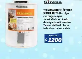 Sirena Termotanque Eléctrico Sirena 40lts