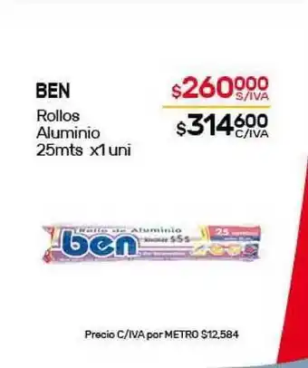 Nini Mayorista Ben Rollos Aluminio 25mts x1 uni oferta