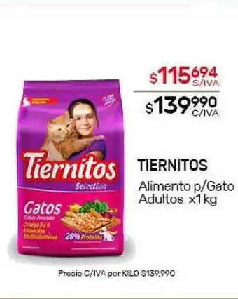 Nini Mayorista Tiernitos Alimento p-Gato Adultos x1kg oferta
