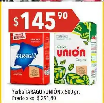 Hergo Yerba Taragui/Unión x 500gr. oferta