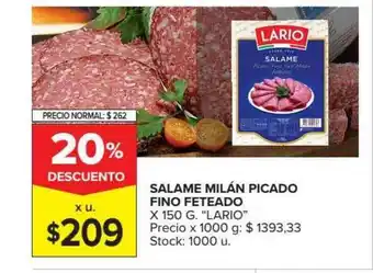 Carrefour Market "Lario" Salame Milán Picado Fino Feteado x 150g oferta