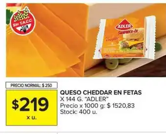 Carrefour Market "Adler" Queso Cheddar En Fetas x 144g. oferta