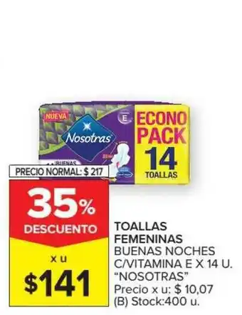Carrefour Market "Nosotras" Toallas Femeninas Buenas Noches C Vitamina E x 14 u. oferta