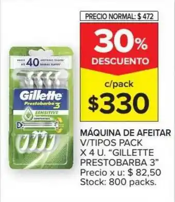 Carrefour Market "Gillette Prestobarba 3" Máquina De Afeitar V/Tipos Pack x 4 u oferta