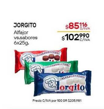 Nini Mayorista Jorgito Alfajor vs. sabores 6x25g oferta