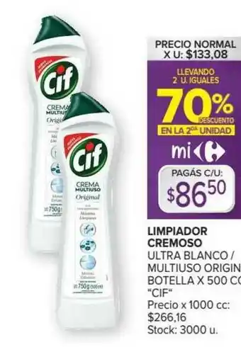 Carrefour Market Limpiador Cremoso Ultra Blanco Multiuso Origin x 500cc oferta