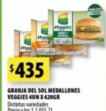Punto Mayorista Granja Del Sol Medallones Veggies 4un x 420gr oferta
