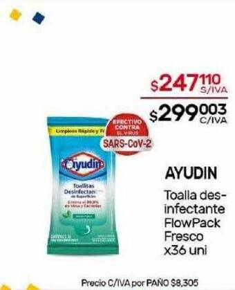 Nini Mayorista Ayudin toalla desinfectante flowpack fresco oferta