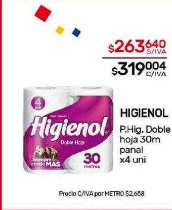 Nini Mayorista Higienol p. hig. doble hoja 30m panal oferta