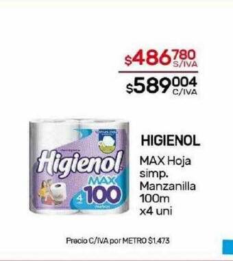 Nini Mayorista Higienol max hoja simp. manzanilla 100m oferta