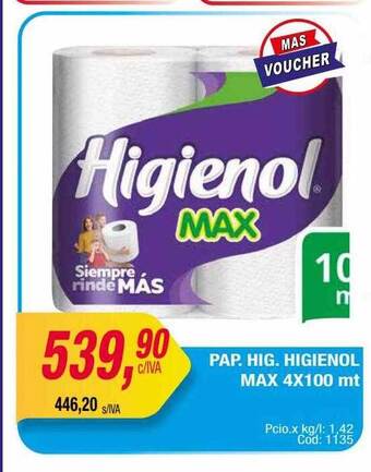 Maxiconsumo Pap. hig. higienol max oferta