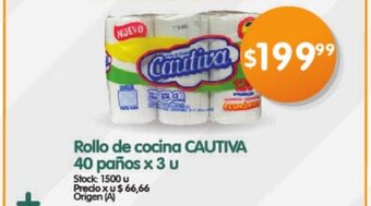 Supermercados Buenos Días Rollo de Cocina Cautiva 40 Paños x 3 u oferta