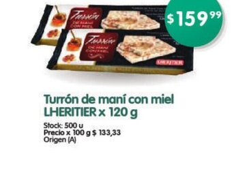 Supermercados Buenos Días Turrón de Maní con miel Lheritier x 120g. oferta