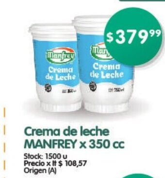 Supermercados Buenos Días Crema de leche Manfrey x 350 cc oferta