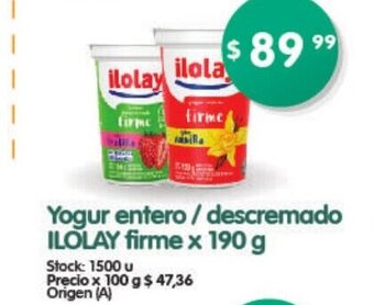 Supermercados Buenos Días Yogur Entero / Descremado Ilolay firme x 190g oferta