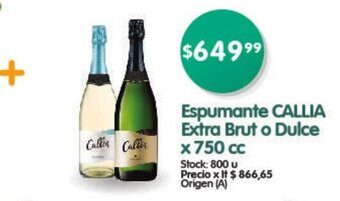 Supermercados Buenos Días Espumante Callia Extra Brut o Dulce x 750 cc oferta