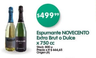 Supermercados Buenos Días Espumante Novecento Extra Brut o Dulce x 750cc oferta