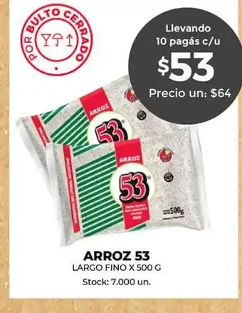 Supermercados Tadicor Arroz 53 Largo Fino x 500g. oferta