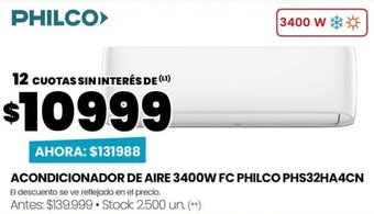 Changomas Acondicionador de Aire 3400W FC Philco PHS32HA4CN oferta