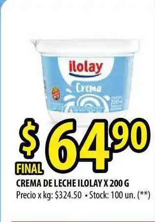 Punto Mayorista Ilolay Crema De Leche x 200g oferta