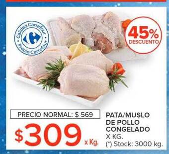 Carrefour Market Pata muslo de pollo congelado 45% descuento oferta