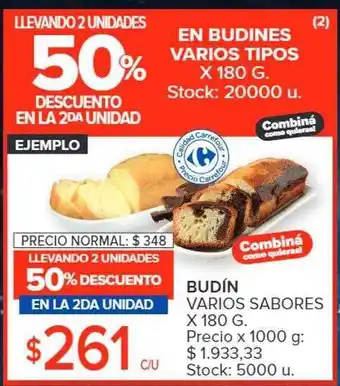 Carrefour Market Budín varios sabores llevando 2 unidades 50% descuento en la 2da unidad oferta