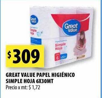 Punto Mayorista Great value papel higiénico simple hoja oferta