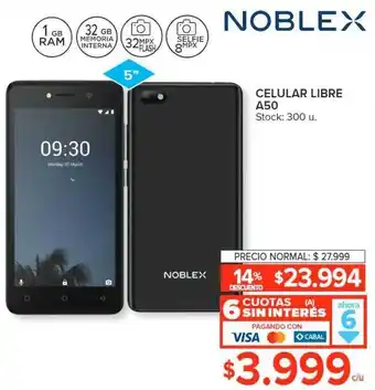 Carrefour Celular libre a50 noblex oferta