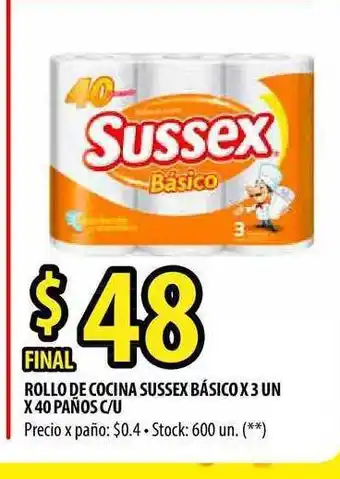 Punto Mayorista Sussex Básico Rollo De Cocina x3un x40 paños c/u oferta