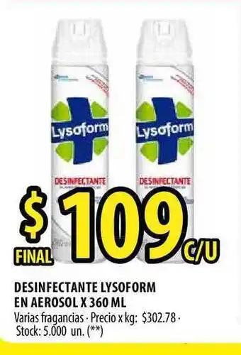 Punto Mayorista Lysoform Desinfectante En Aerosol x360ml oferta