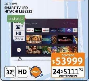Cetrogar Smart tv led 32" hitachi le32s21 hd android tv oferta