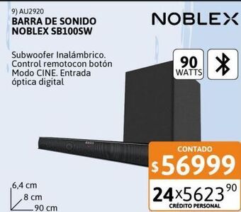 Cetrogar Barra de sonido noblex sb100sw bt 90w oferta