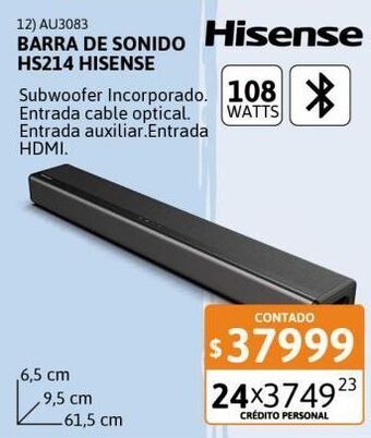 Cetrogar Barra de sonido hs214 108w hisense oferta